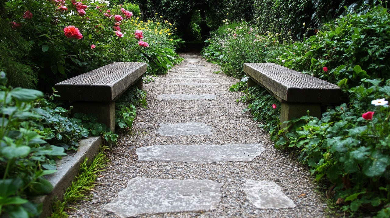 A garden with benches to linger.