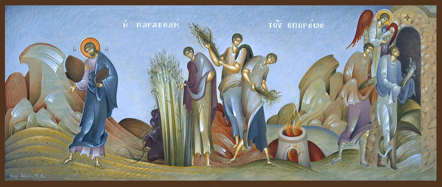 A painting representing the Parable of the Sower, from Matthew 13. Parable of the Sower, from Art in the Christian Tradition, a project of the Vanderbilt Divinity Library, Nashville, TN. https://diglib.library.vanderbilt.edu/act-imagelink.pl?RC=57429 [retrieved July 20, 2023]. Original source: https://commons.m.wikimedia.org/wiki/File:The_parable_of_the_sower.jpg - Fikos. 