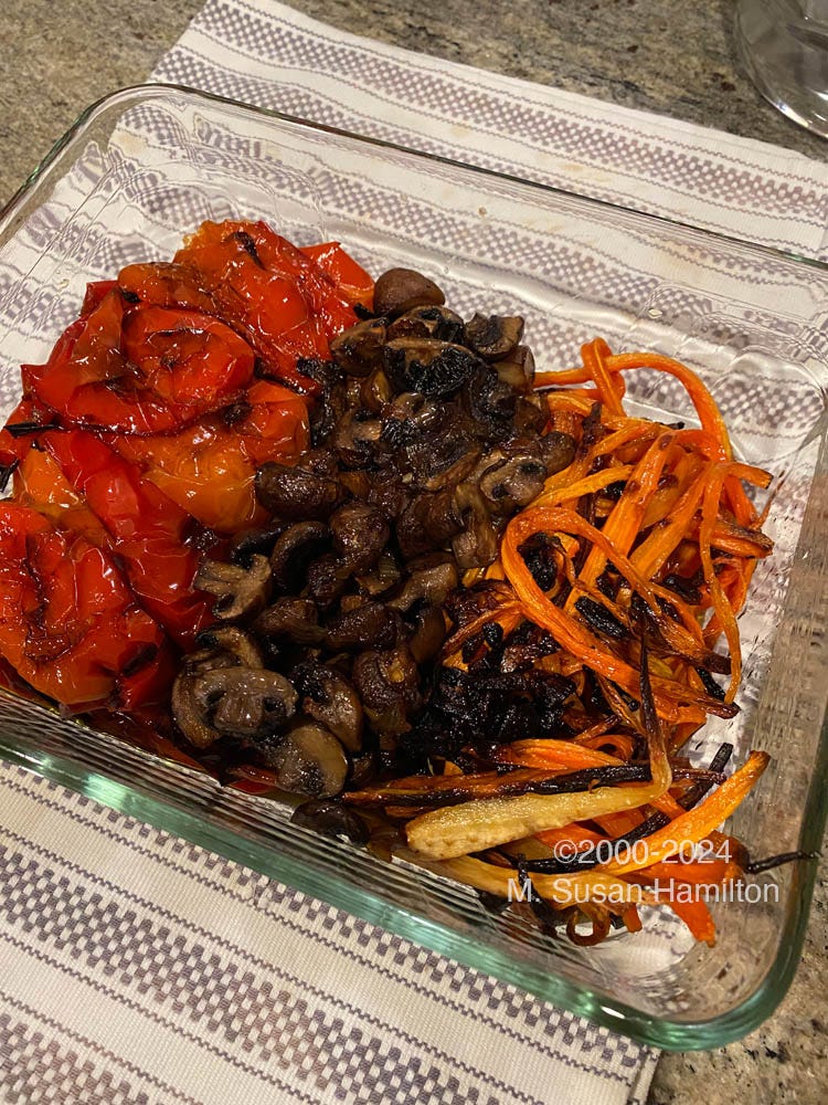 Roasted Peppers + Mushrooms, Roasted Crispy Carrots + Parsnips