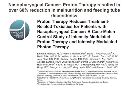 Trial showing an over 60% reduction in feeding tube placement with the use of proton therapy when compared to IMRT.