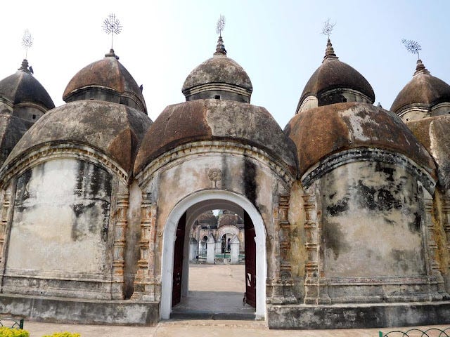 The inner circle of temples at the 108 Shiv Mandir or Nava Kailash in Kalna, West Bengal