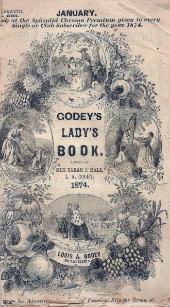 An 1874 illustrated cover of Godey's Lady's Book