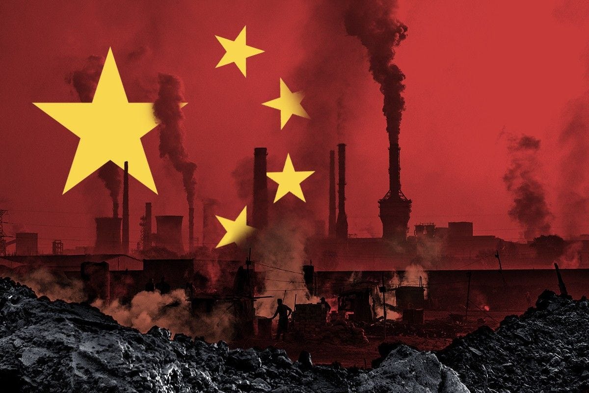 China's flag and pollution.