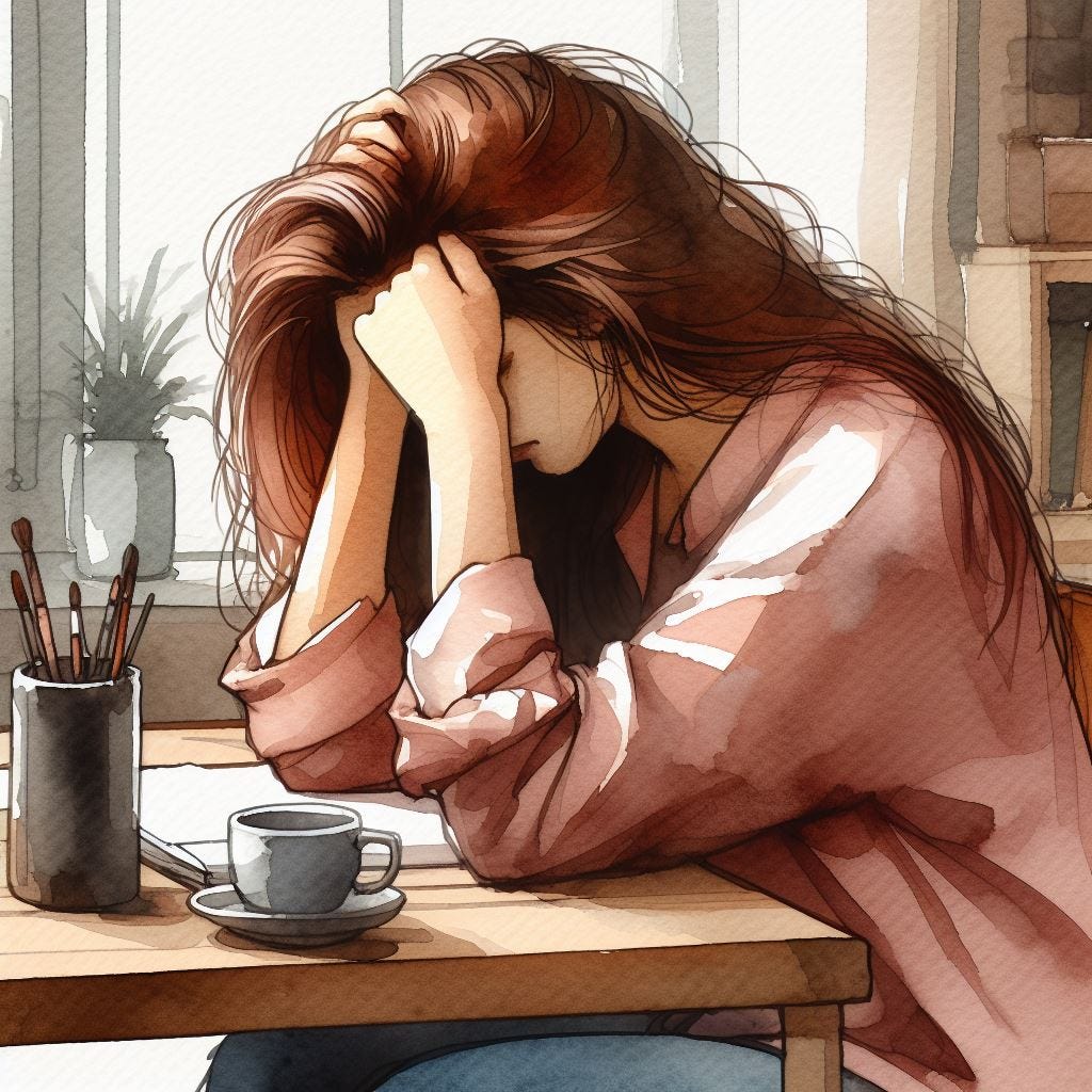tired woman. Image by Bing.