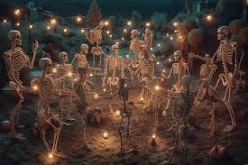 skeletons having rave party on graveyard