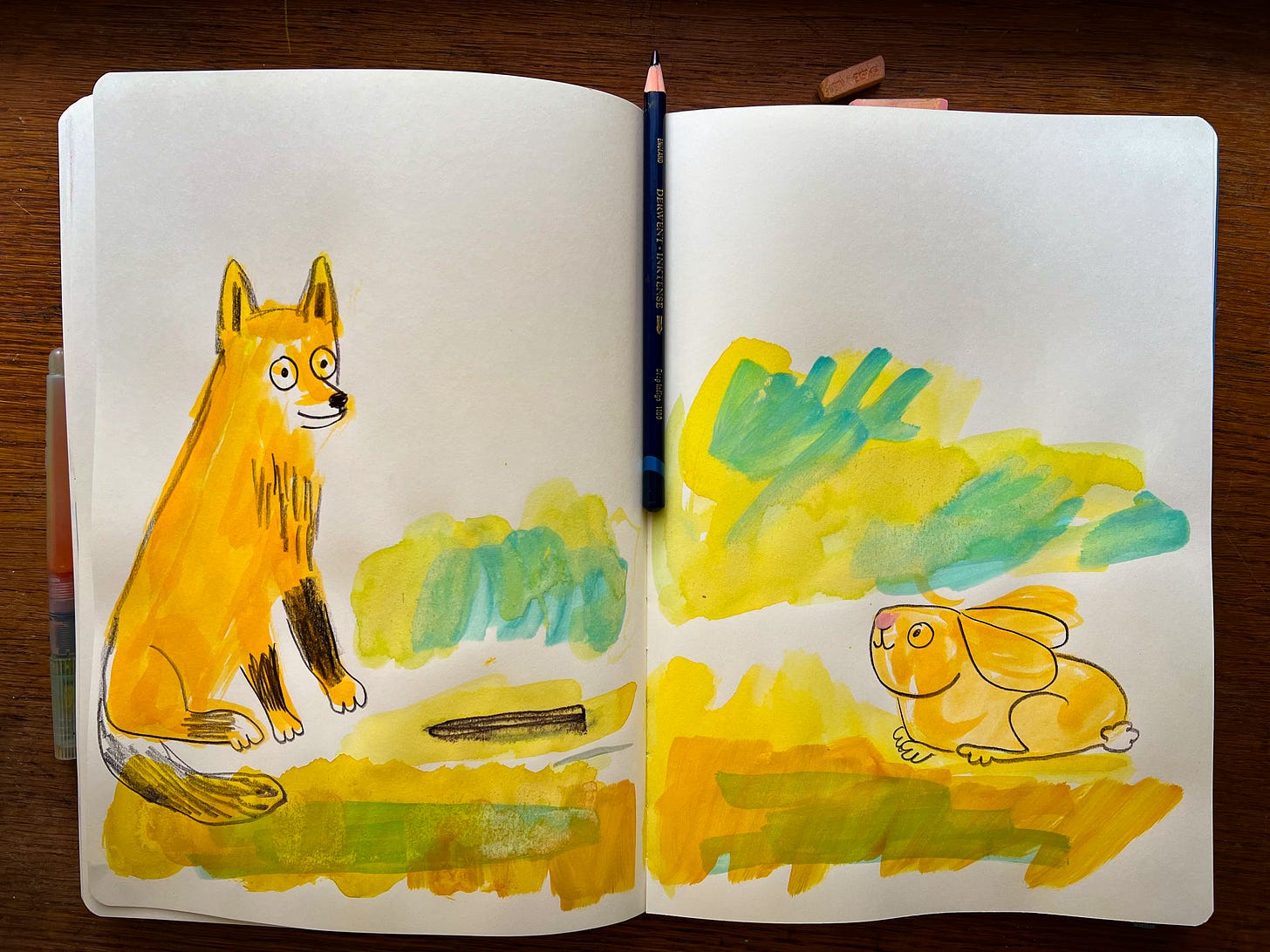 sketch of fox and rabbit by beth spencer