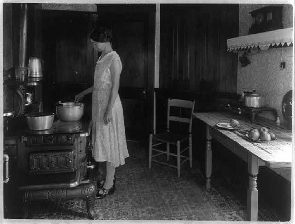 File:Farm woman cooking at stove in 1930s kitchen.png - Wikimedia Commons