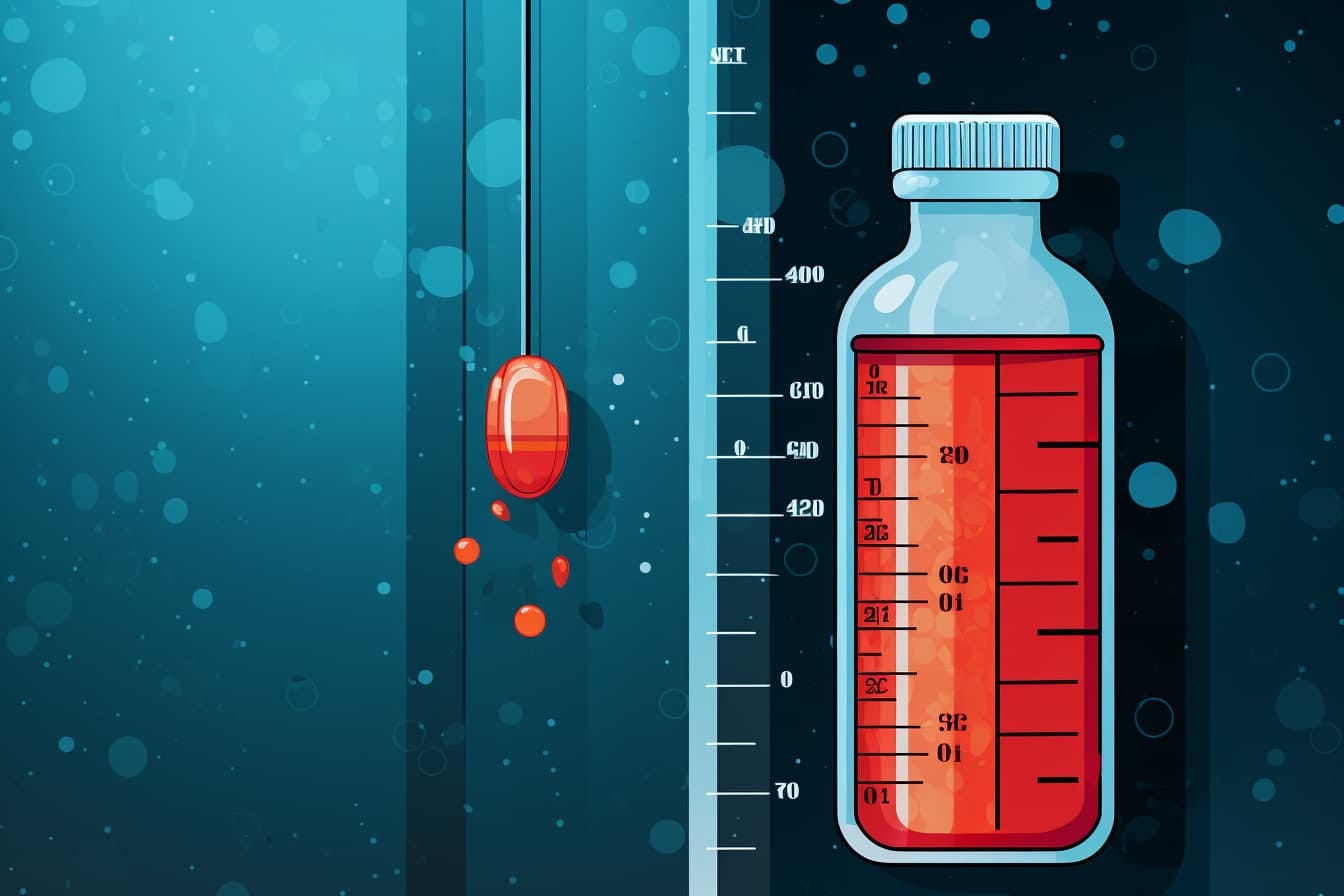 illustration of a pill next to a bottle of liquid medicine