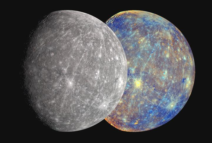 Planet Mercury rendered in grayscale and blue on a black background. Image credit NASA Planet Mercury rendered in grayscale and blue on a black background. Image credit NASA