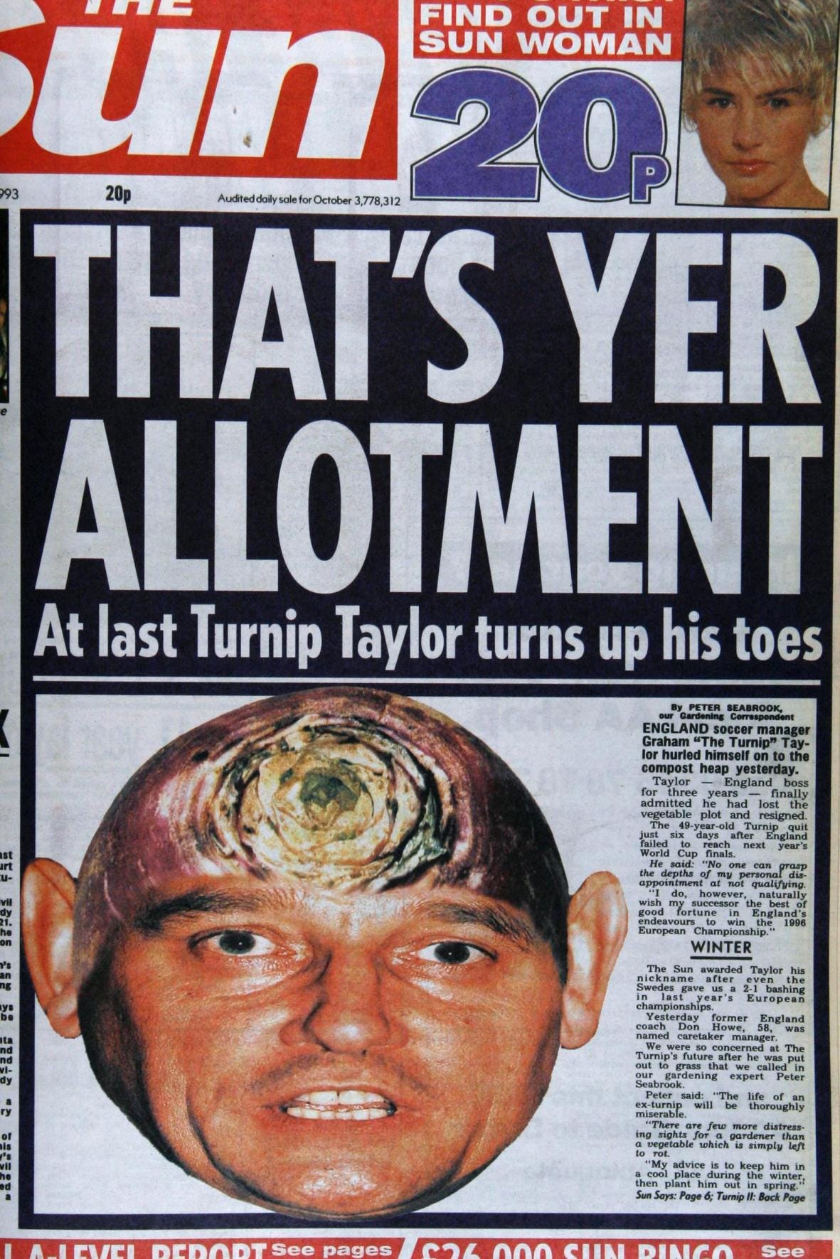 Graham Taylor Turnip England 1994 World Cup Qualifying Football