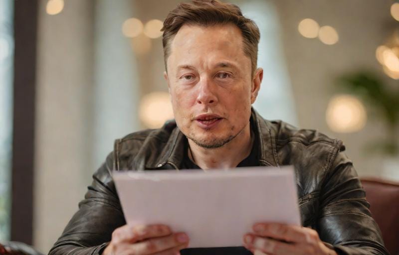 AI-generated image of Elon Musk reading a letter