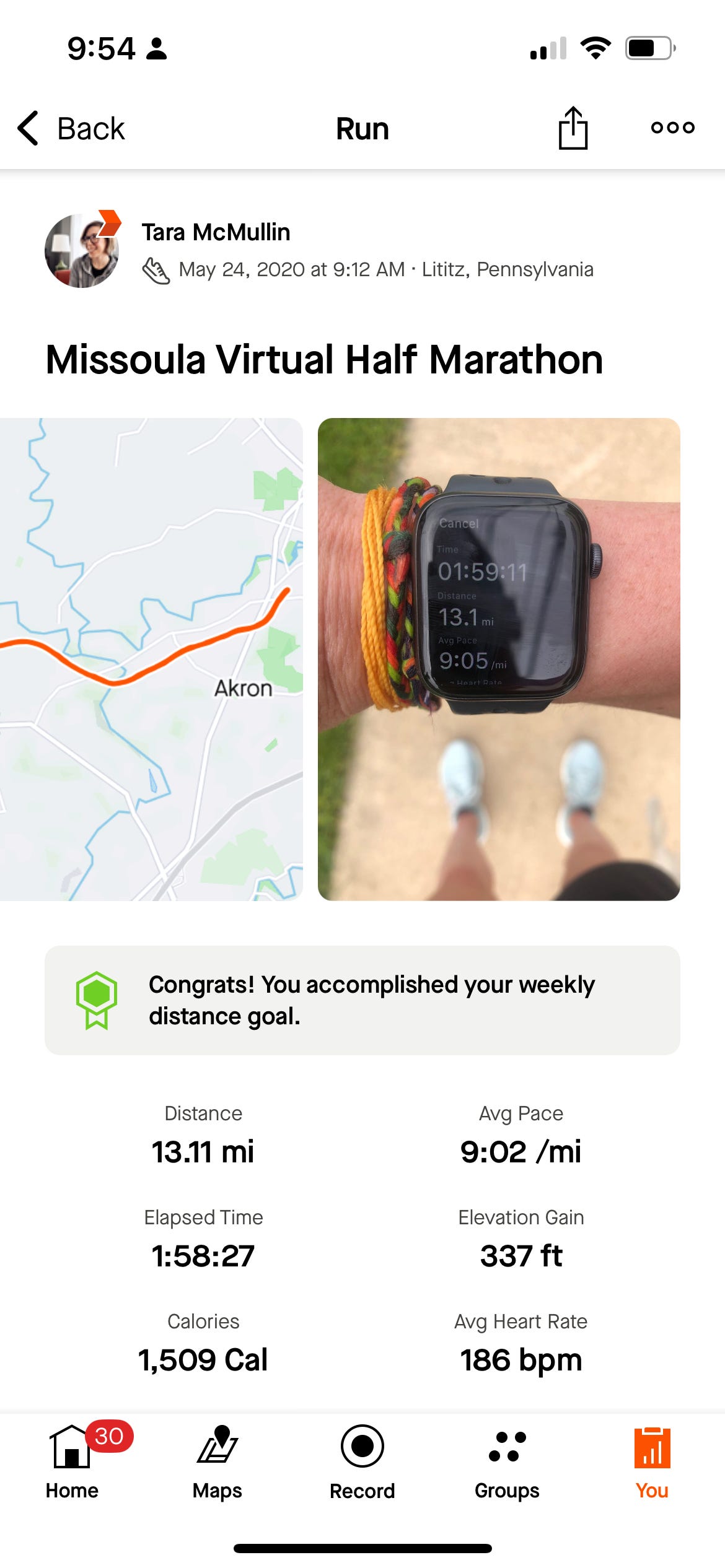 Screenshot of a post on Strava