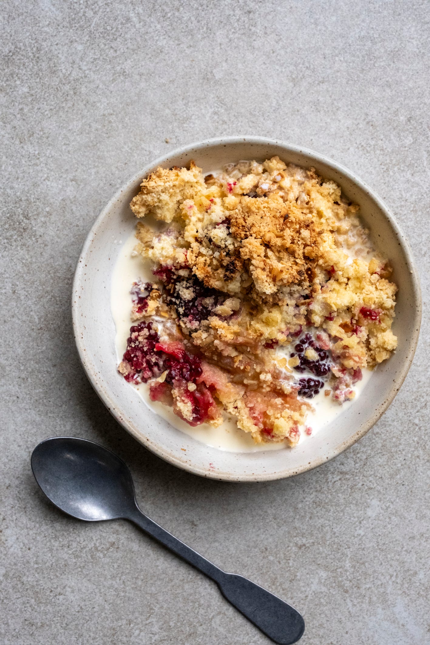 Apple and blackberry brown betty crumble