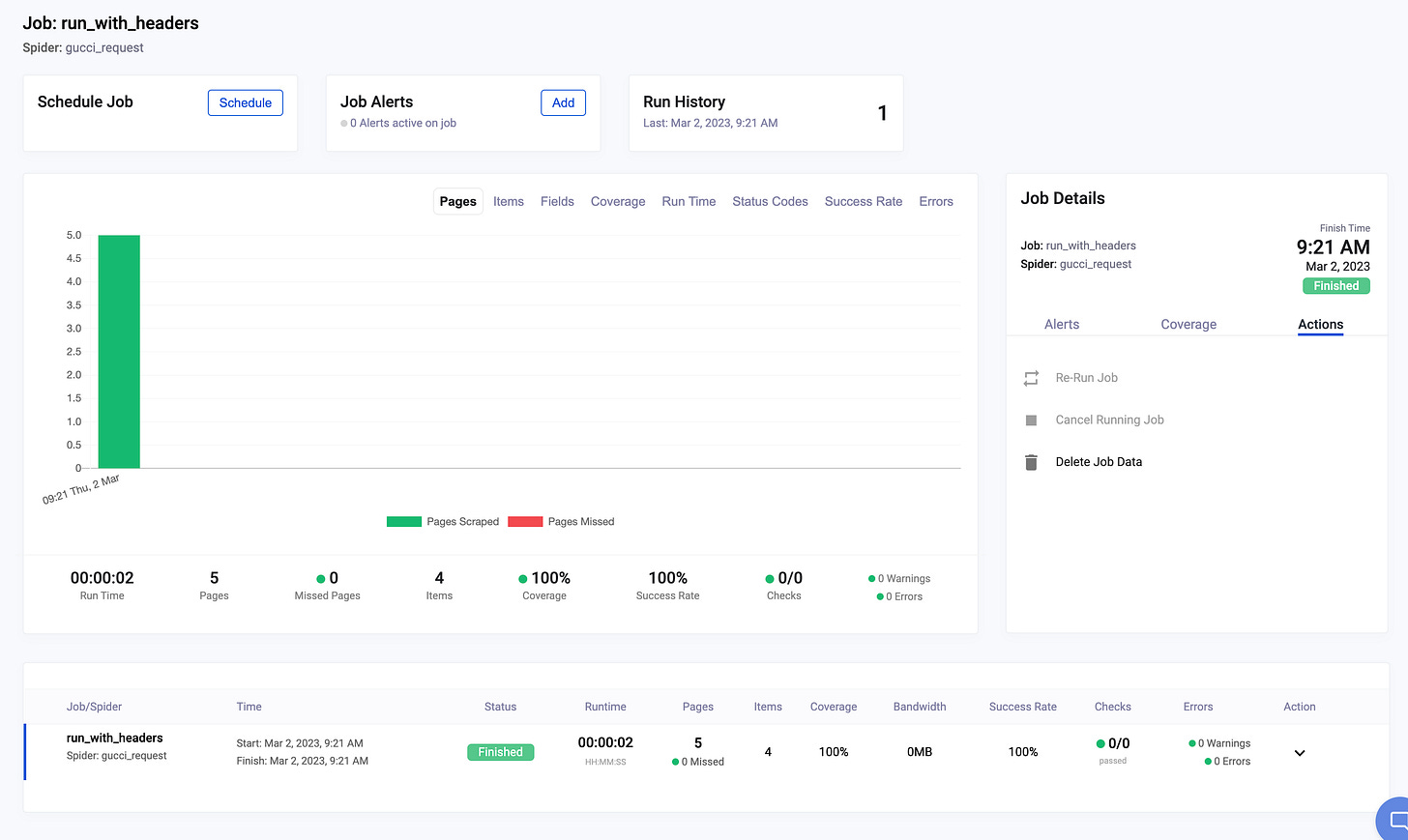 Dashboard with requests and random headers