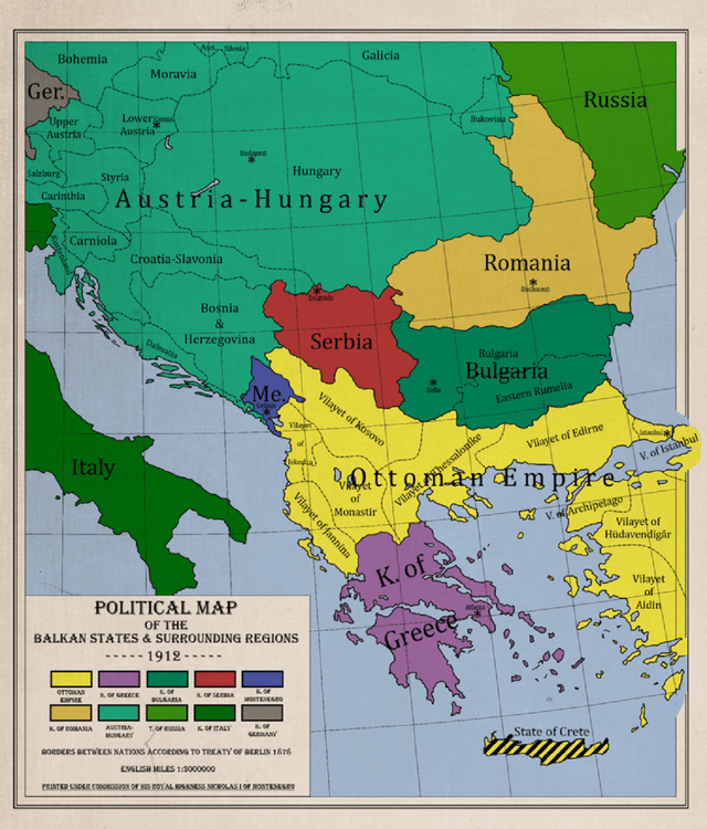 r/europe - Political map of Balkan states and surrounding regions 1912