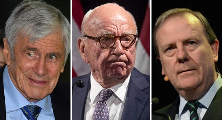 Kerry Stokes, Rupert Murdoch, and Peter Costello (Images: AAP)