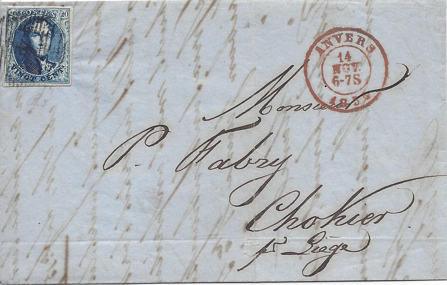 1855 folded letter in Belgium