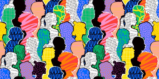 bildbanksillustrationer, clip art samt tecknat material och ikoner med colorful diverse people crowd seamless pattern - diversity