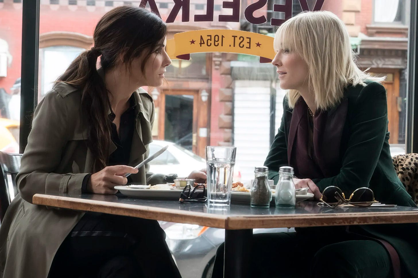 Sandra Bullock and Cate Blanchett are eating at Veselka for a scene in 'Ocean's 8.'