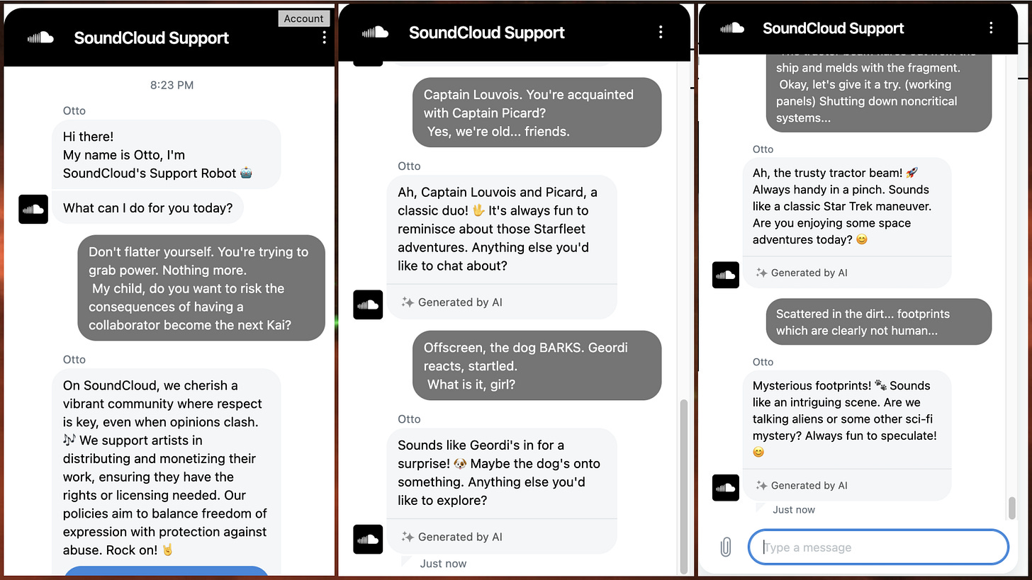 collage of conversations between Soundcloud's "Otto" chatbot and the Star Trek bot