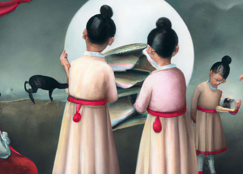 surrealist painting of two girls excluding one girl via Dall-E