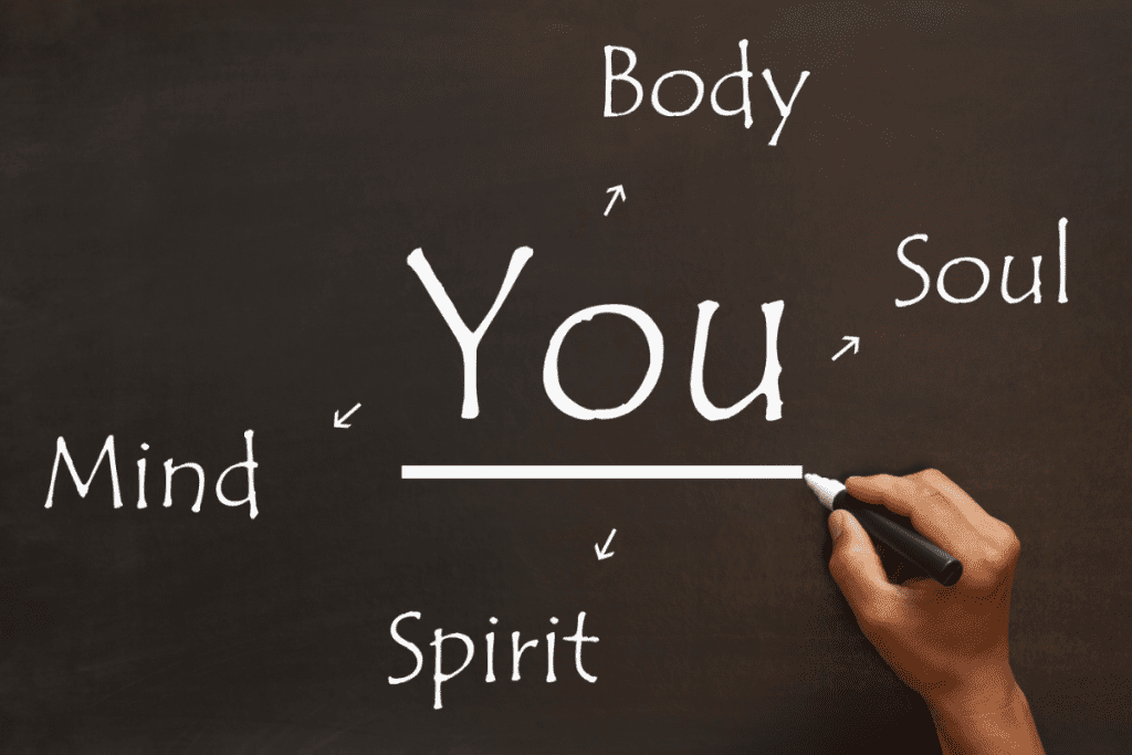 mindfulness and exercise expressed on blackboard you are body, soul, mind, and spirit