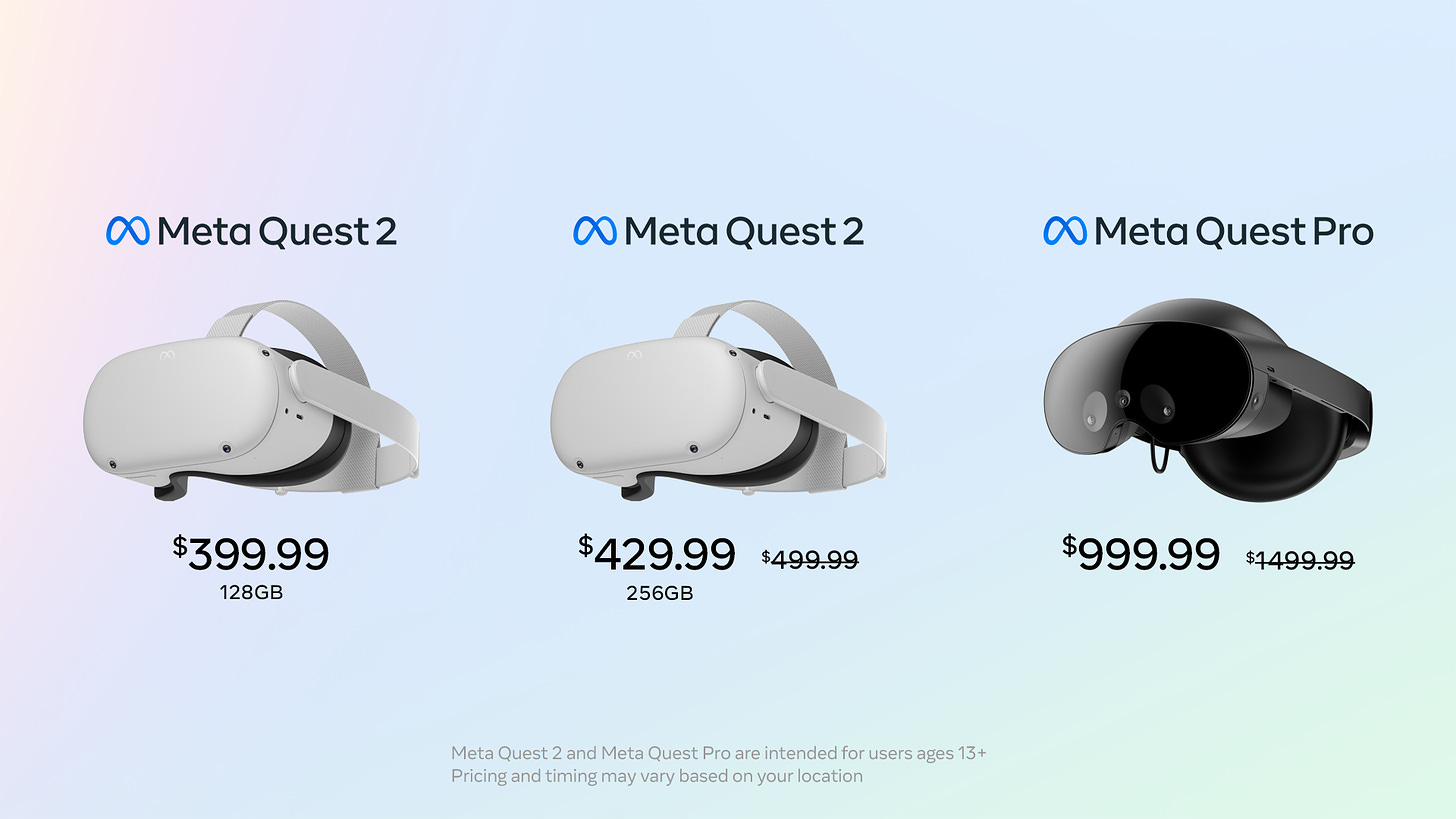 Meta Quest 2 and Quest Pro prices
