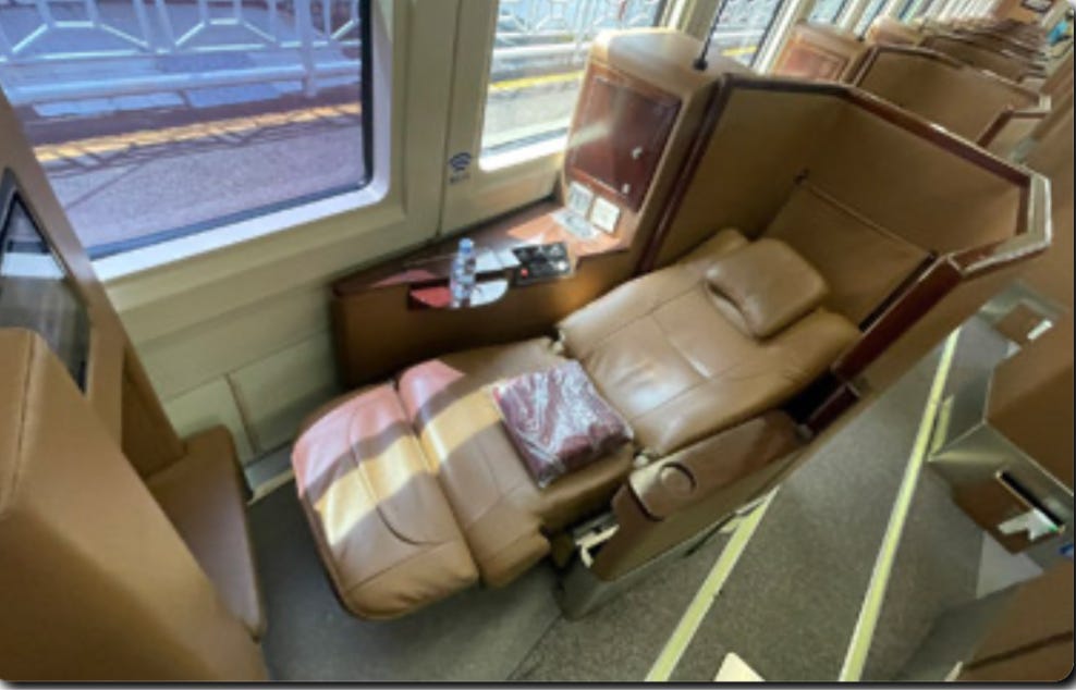 Lie-flat pod seat on Indonesian train