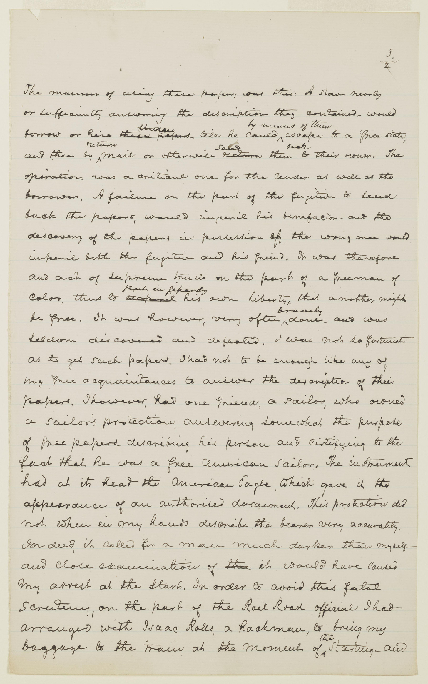 A handwritten chapter from Frederick Douglass's Life and Times of Frederick Douglass.