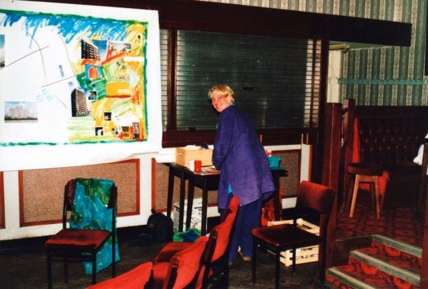 Straight back from our honeymoon to beginning a collage in a British Legion club in Norris Green.