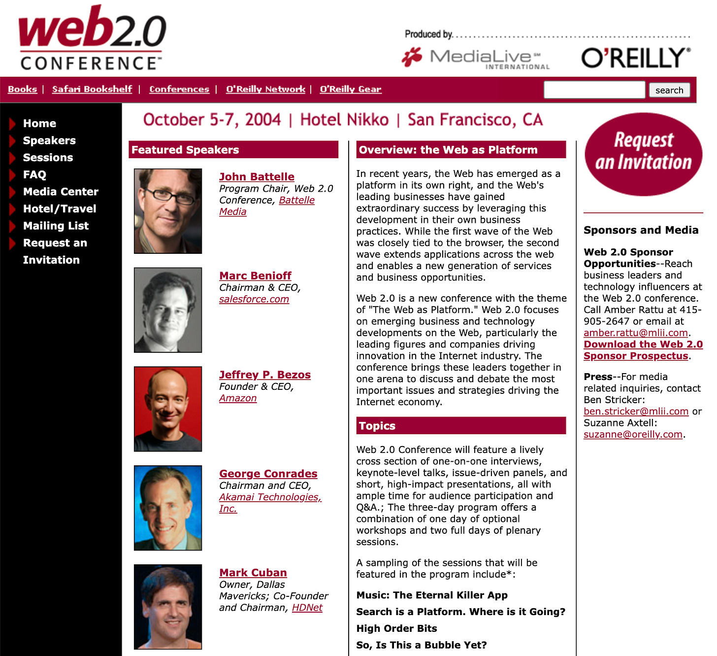 Web 2.0 Conference website, 2 June 2004