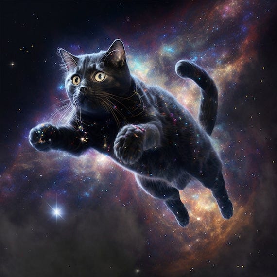 Flying Black Cat Jumping Through Space - Etsy