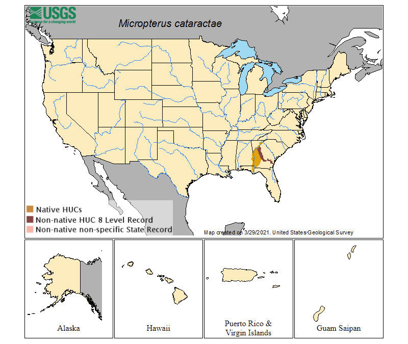 Known Range of Shoal Bass in The United States