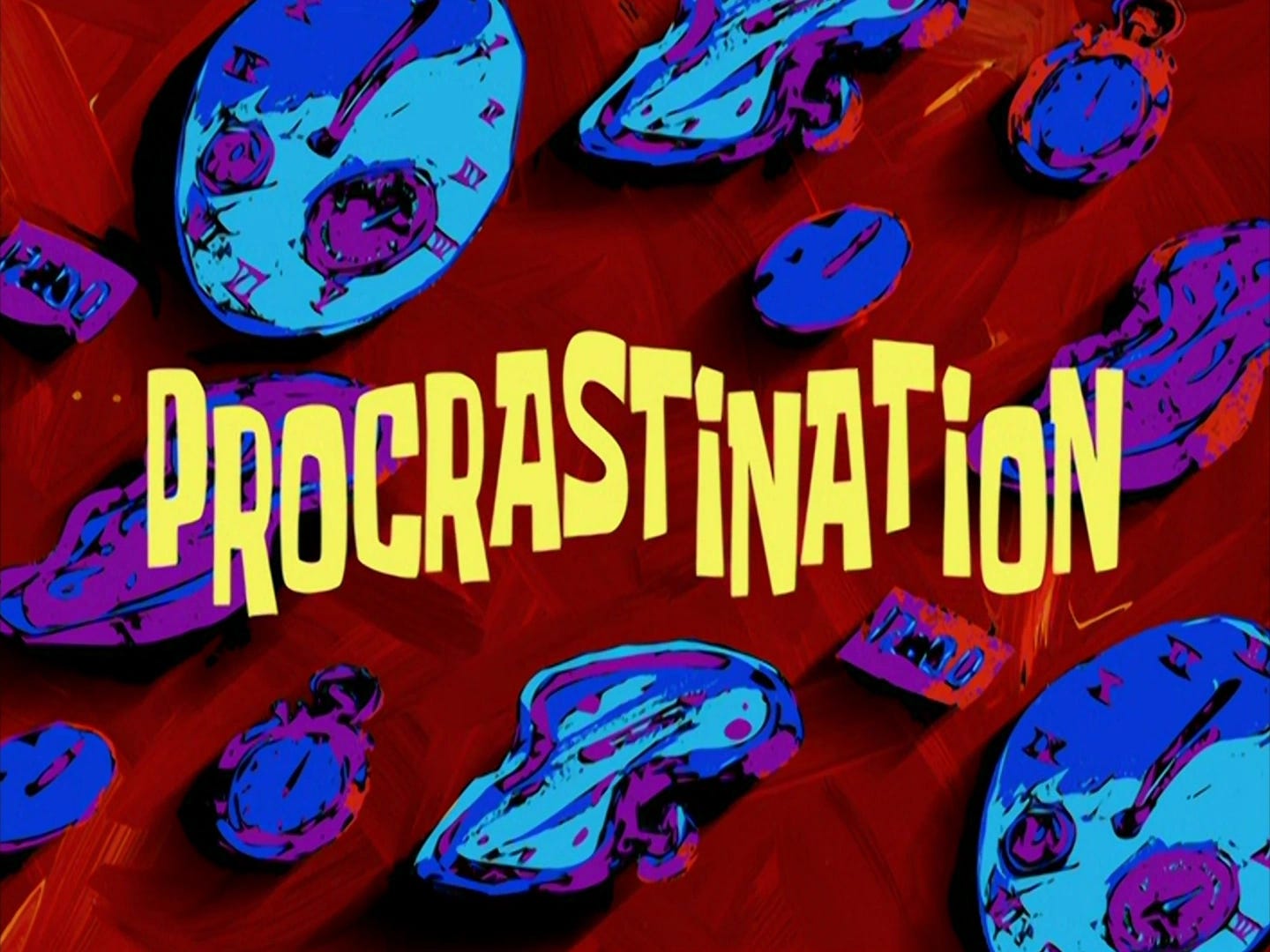 A SpongeBob SquarePants episode title card that reads "Procrastination."