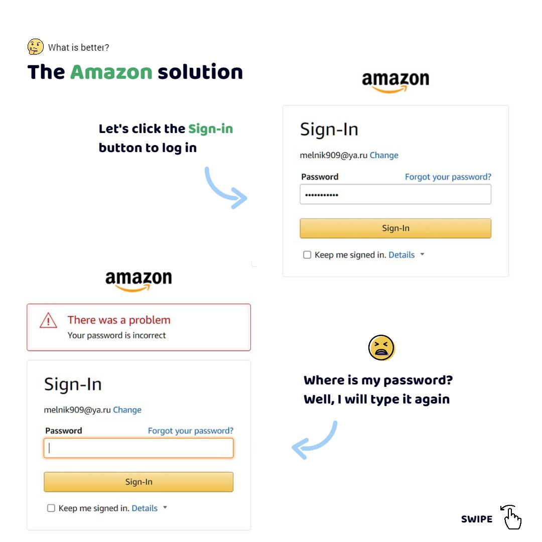 The Amazon app. I typed the login and password. I press Enter. I see the message The wrong password. But where is the typed password? How can I find out where the mistake is?