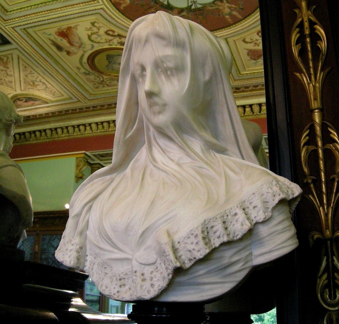 Elizabeth Ackroyd w welonie. Rzeźba z XIX wieku.