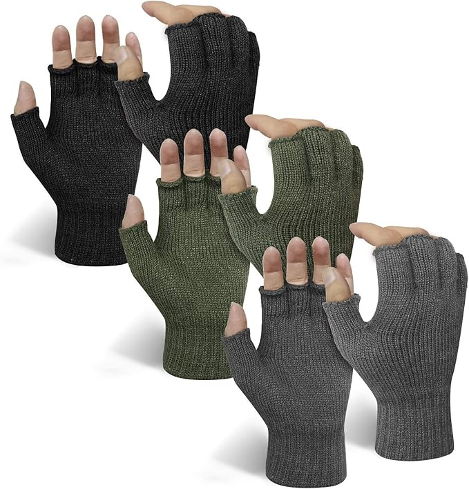 Evridwear 3 Pairs Winter Touchscreen Fingerless Gloves Cold Weather Thermal Warm Glove for Men Women