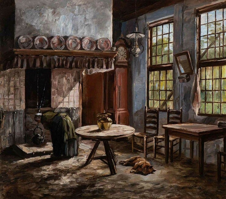 'Farm interior with hearth in the Achterhoek' ca. 1890-1892 - olieverf op doek: Piet Mondriaan 