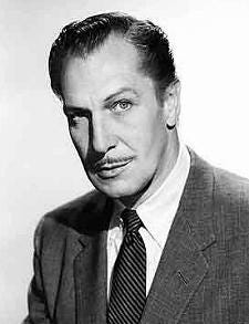 A black and white image of Vincent Price.