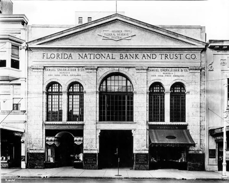 Florida National Bank & Trust building at 118 East Flagler Street in 1931. This was formerly the location of City National Bank of Miami from 1925 - 1930.