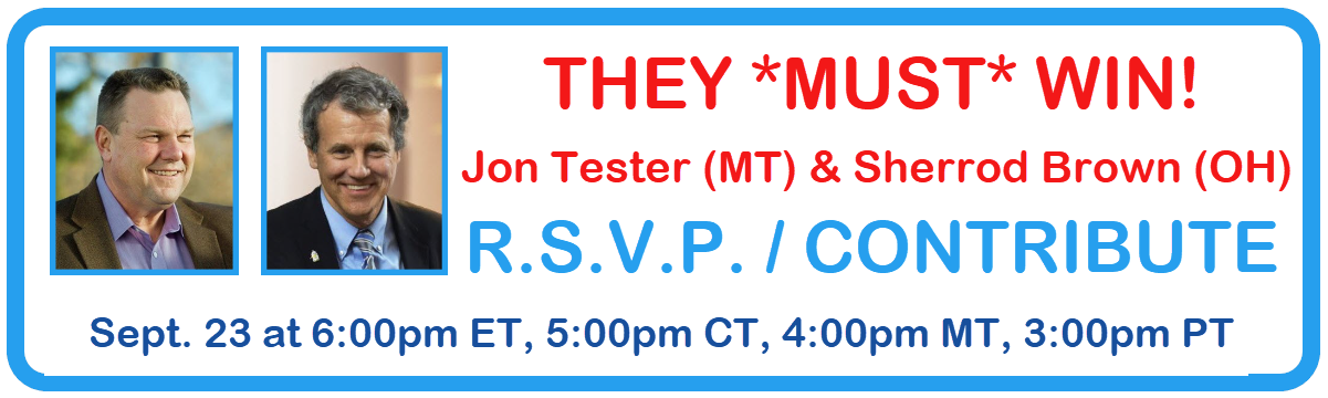 Button to RSVP or contribute to September 23 fundrasier for Sen. Tester and Sen. Brown