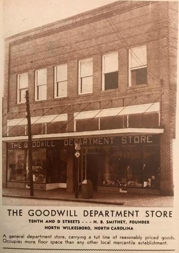 Vintage newspaper ad showing front of Goodwill Department Store, Tenth and D Streets, North Wilkesboro