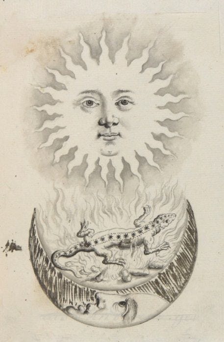 This may contain: an old drawing of the sun and moon