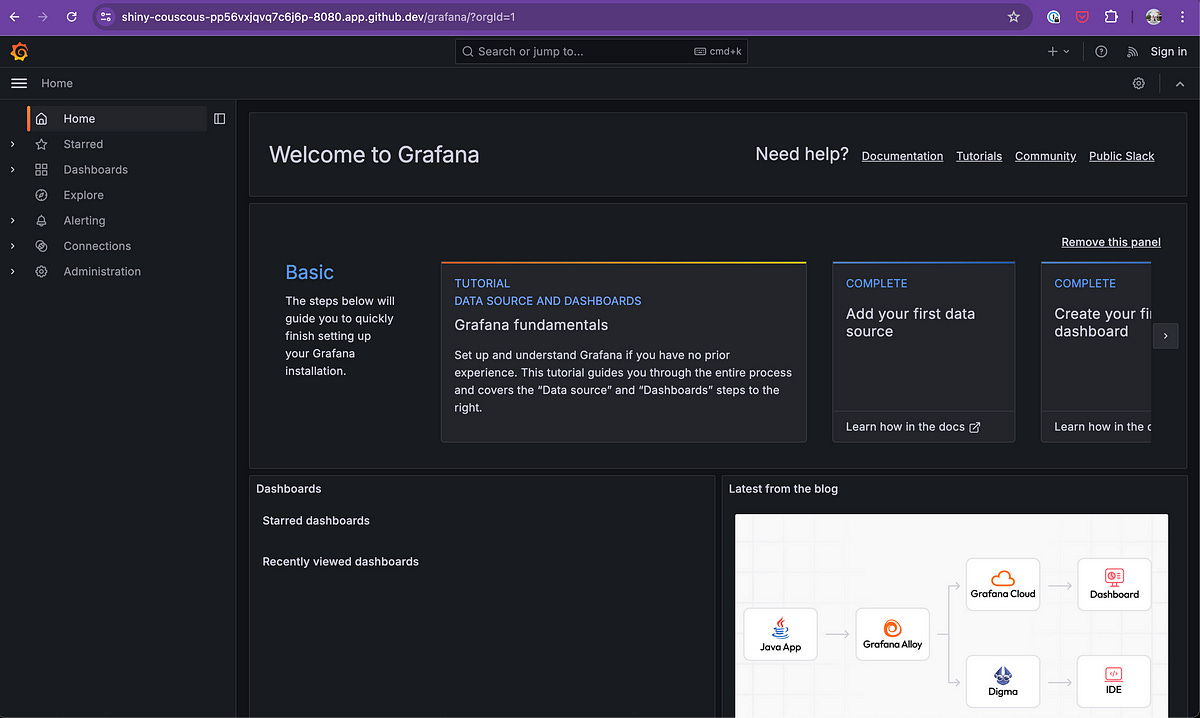 Screen capture of the Grafana UI
