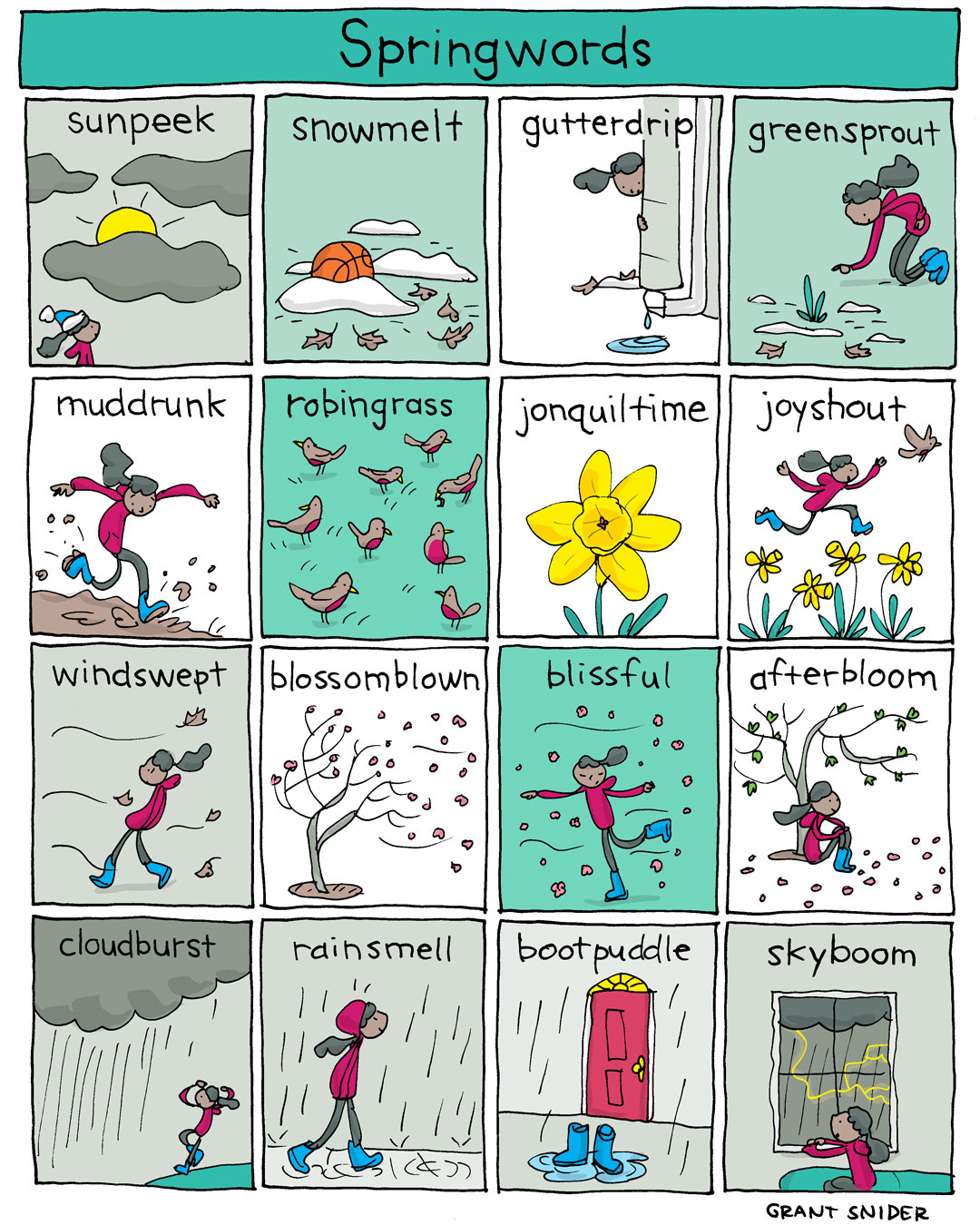 Springwords
Happy National Poetry Month! Join me throughout April as I post a brand new series of poetry comics. Because what could be better than comics, poems, and Spring?