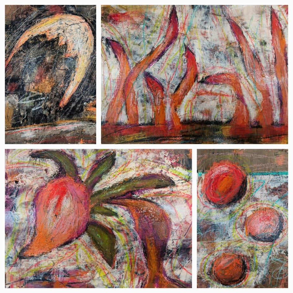 Four mixed media paintings collage - the rhythm of creativity