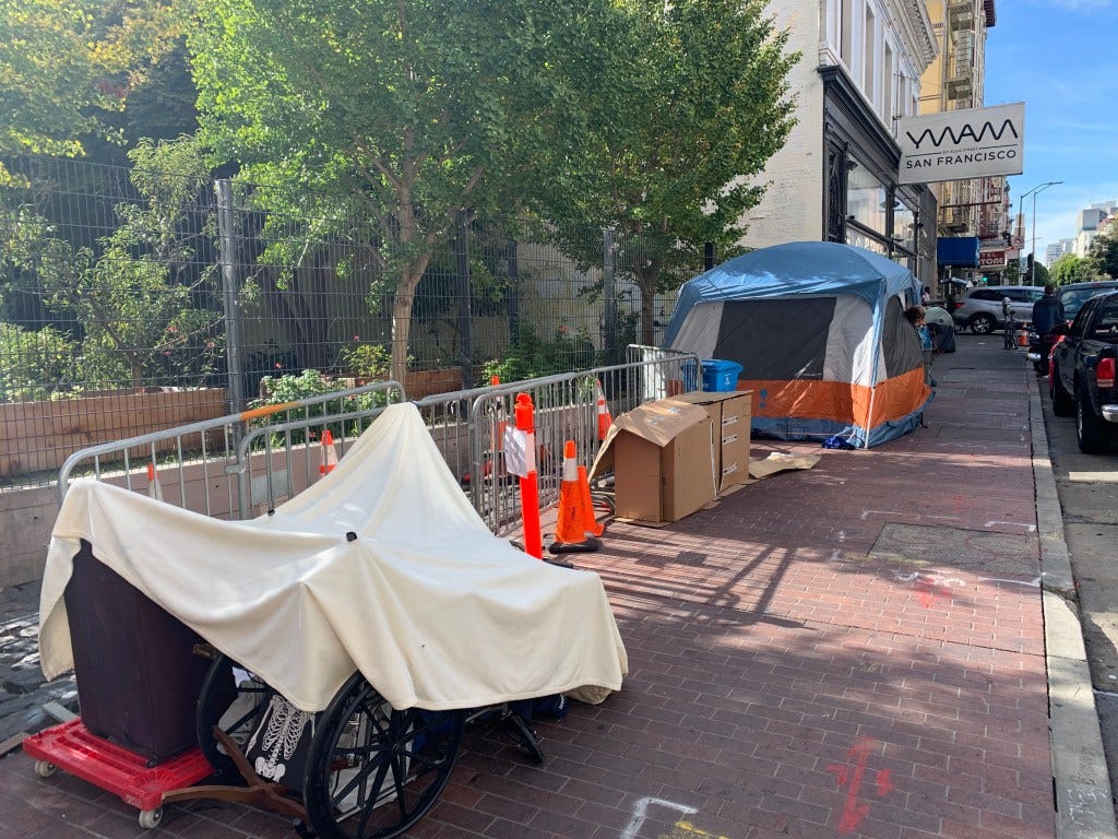 Area of old homeless encampment by the corner of Ellis and Taylor Streets in the Tenderloin District in San Francisco, California on Friday, November 10, 2023. The city of San Francisco is trying to clean up various areas of the city before the APEC Conference comes to town November 11-17, 2023.