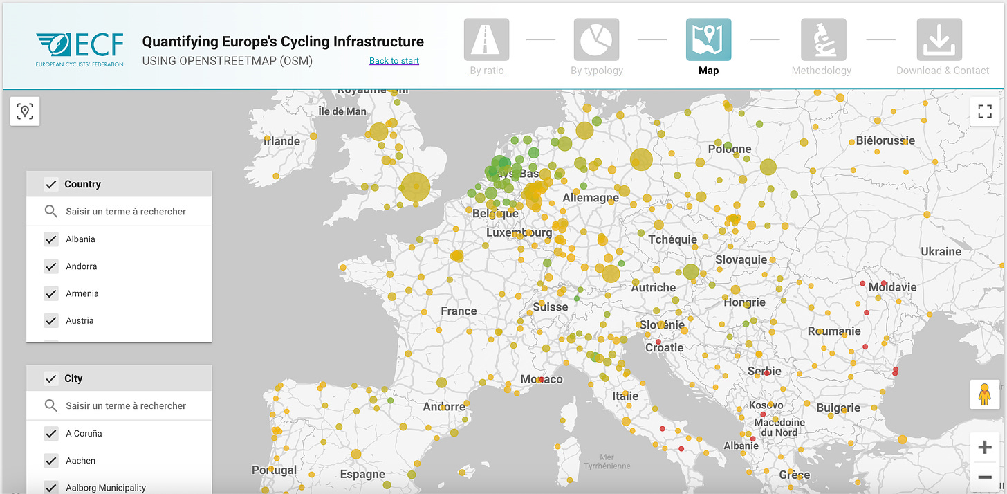 Datavisualisation des infrastructures cyclables en Europe