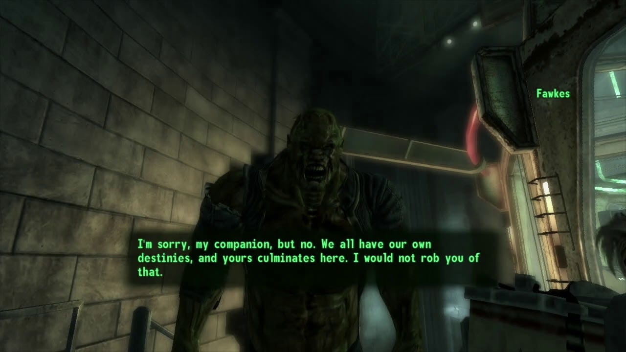 A screenshot from the infamous ending of Fallout 3, described in the below paragraph