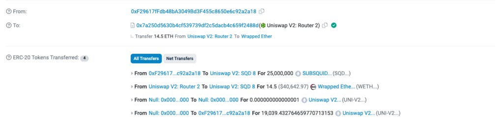 Detail of transaction adding liquifity in Uniswap